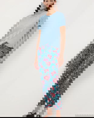 Medicine pantaloni de trening din bumbac culoarea turcoaz, cu model