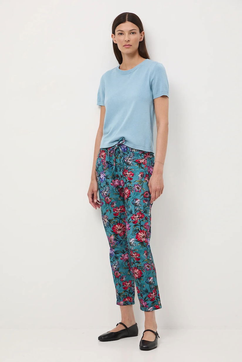 Medicine pantaloni de trening din bumbac culoarea turcoaz, cu model