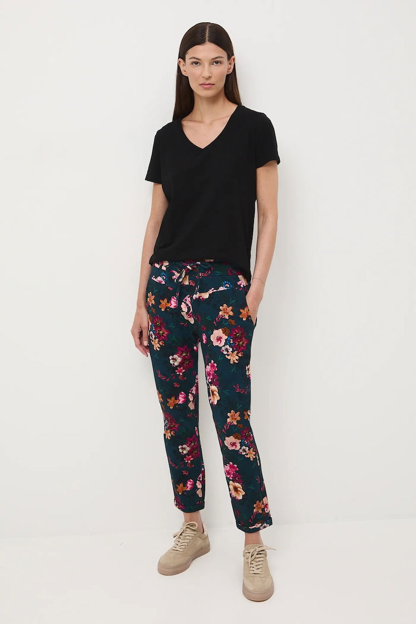 Medicine pantaloni de trening din bumbac culoarea turcoaz, cu model