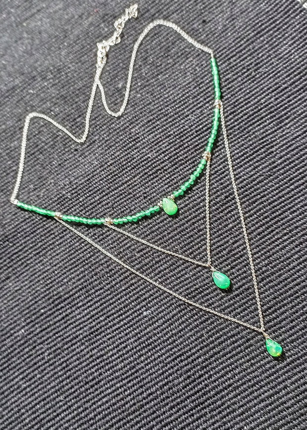Colier argint opal de foc etiopian verde briolete calcedonie lant argint minimalist boho chic trendy - Transport gratuit