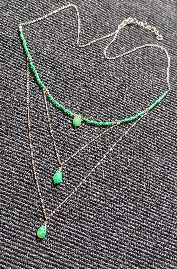 Colier argint opal de foc etiopian verde briolete calcedonie lant argint minimalist boho chic trendy - Transport gratuit