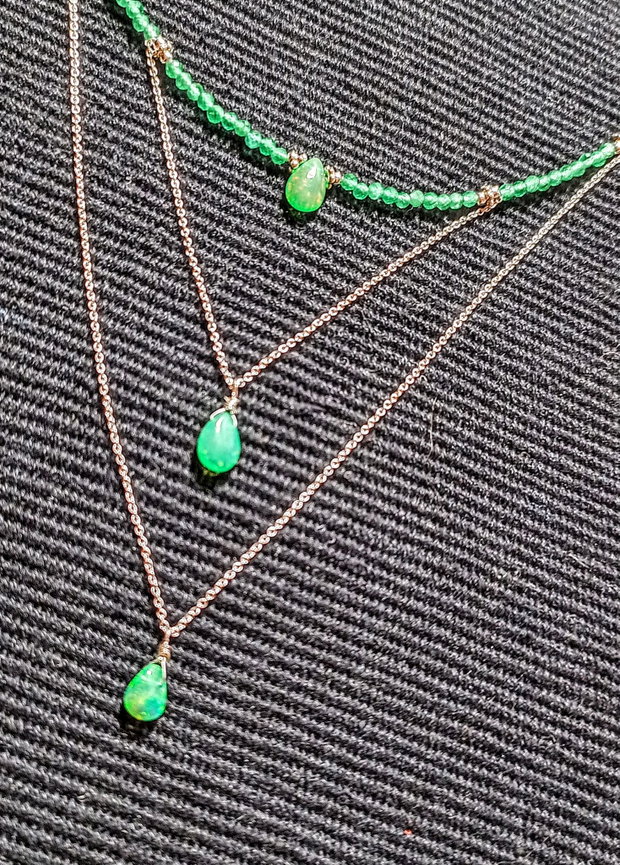 Colier argint opal de foc etiopian verde briolete calcedonie lant argint minimalist boho chic trendy - Transport gratuit