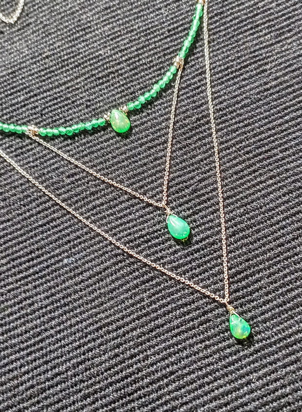 Colier argint opal de foc etiopian verde briolete calcedonie lant argint minimalist boho chic trendy - Transport gratuit