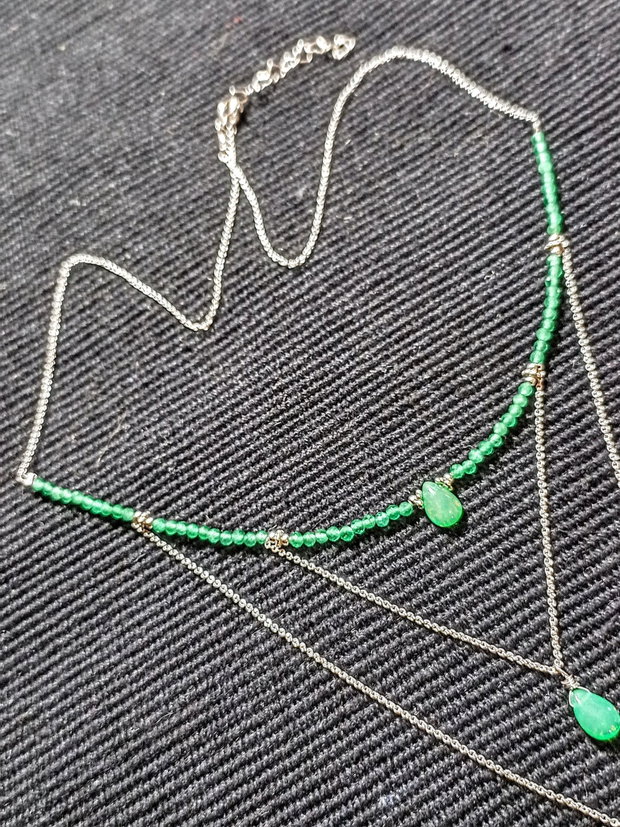 Colier argint opal de foc etiopian verde briolete calcedonie lant argint minimalist boho chic trendy - Transport gratuit
