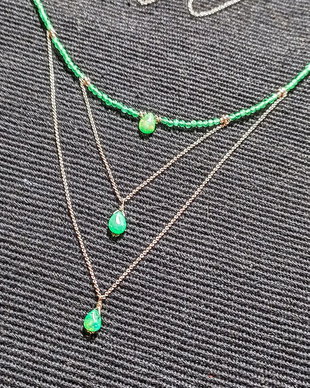 Colier argint opal de foc etiopian verde briolete calcedonie lant argint minimalist boho chic trendy - Transport gratuit