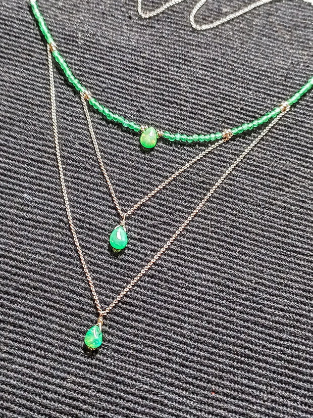 Colier argint opal de foc etiopian verde briolete calcedonie lant argint minimalist boho chic trendy - Transport gratuit
