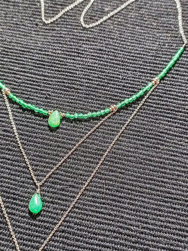 Colier argint opal de foc etiopian verde briolete calcedonie lant argint minimalist boho chic trendy - Transport gratuit