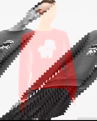 Karl Lagerfeld bluză culoarea roșu, cu imprimeu, A4W20045