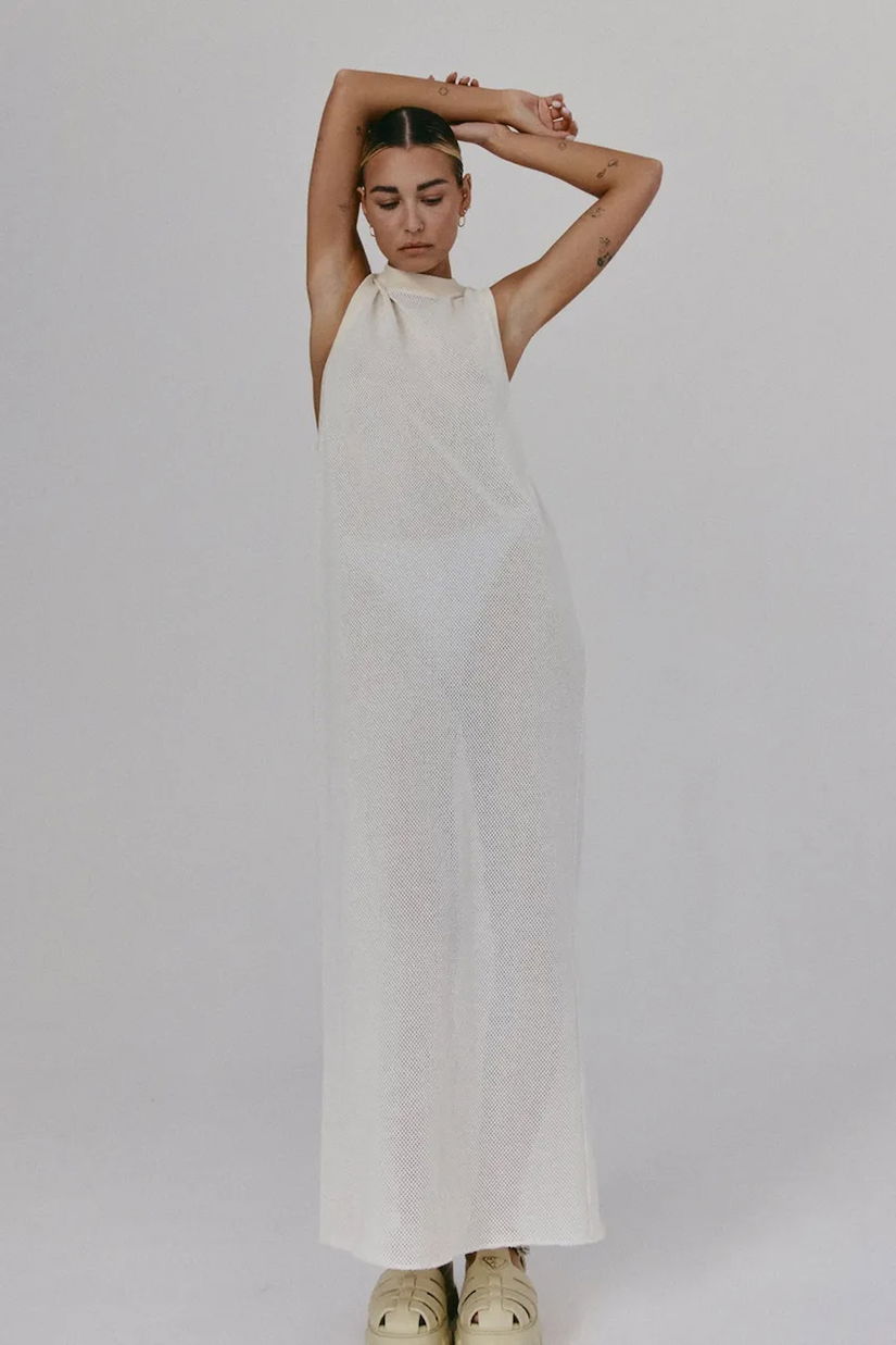 MUUV. rochie LLARD culoarea bej, maxi, drept