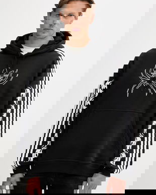 adidas Originals bluză Spiders Loose Hoodie culoarea negru, cu glugă, cu imprimeu, JW0223