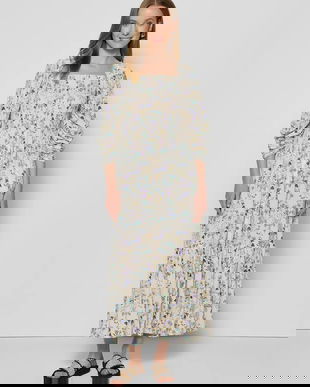 Bizuu rochie PATRYA culoarea bej, midi, evazați, PATRYA KREMOWY