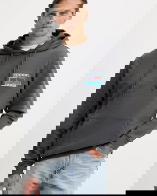 Tommy Jeans hanorac de bumbac culoarea gri, cu glugă, cu imprimeu, DM0DM22077