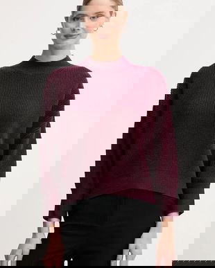 OUI pulover din amestec de lână culoarea bordo, cu guler, 94268