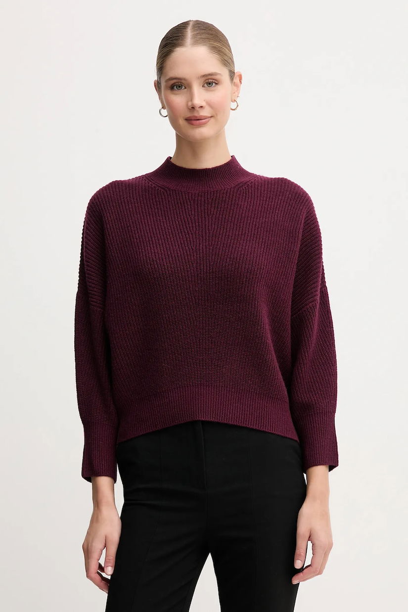 OUI pulover din amestec de lână culoarea bordo, cu guler, 94268