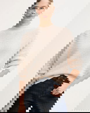 OUI pulover din amestec de lână culoarea bej, cu guler, 94268