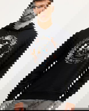 Just Cavalli hanorac de bumbac culoarea negru, cu glugă, cu imprimeu, 79OAIE01 CF100