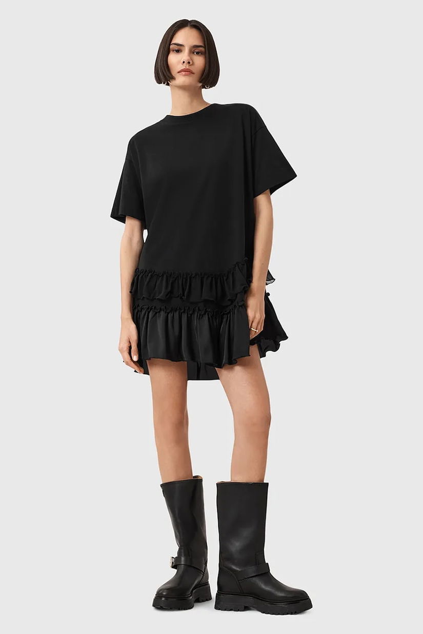 AllSaints rochie FEYRE culoarea negru, mini, evazați, W075DD