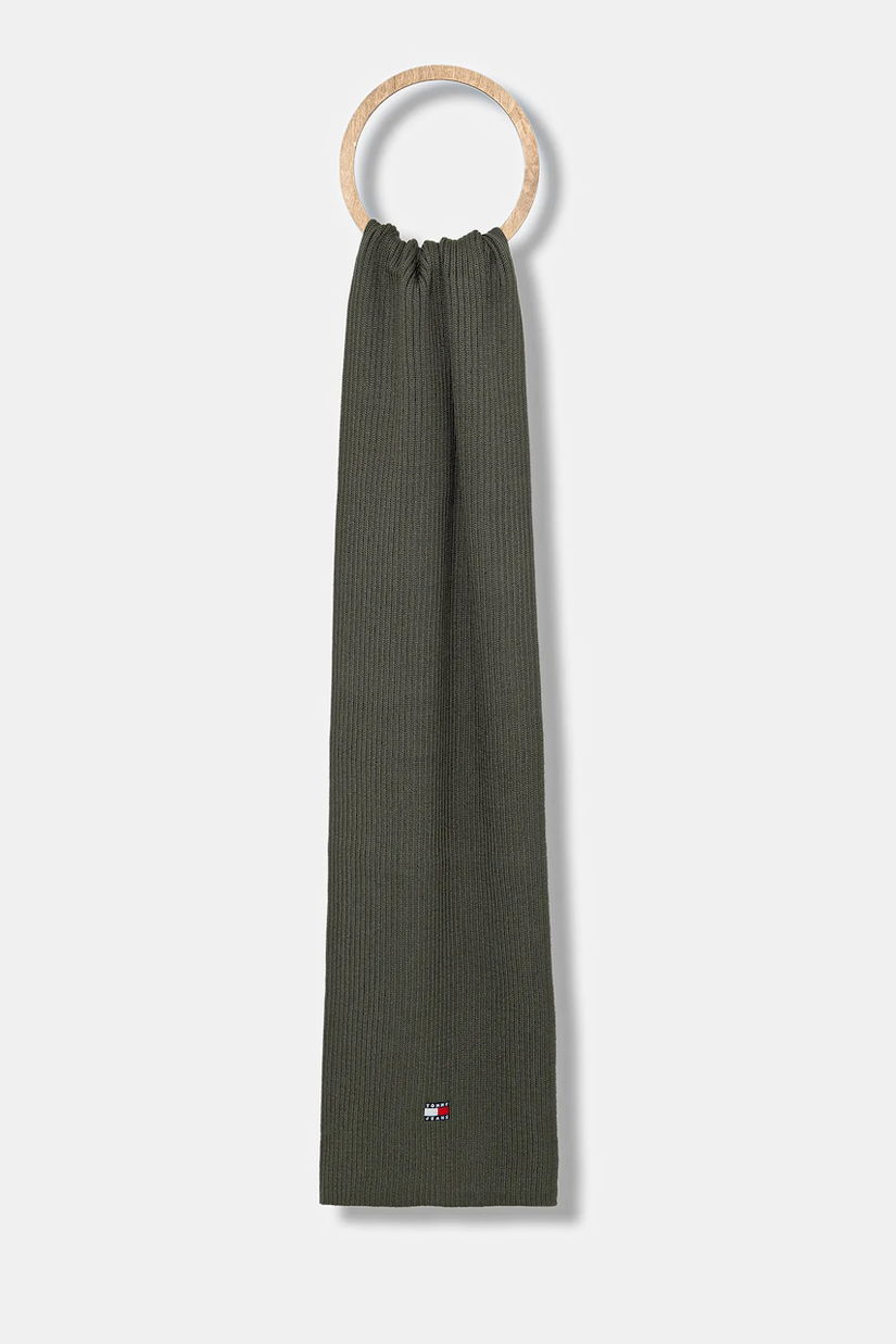 Tommy Jeans eșarfă din bumbac culoarea verde, uni, AM0AM13683