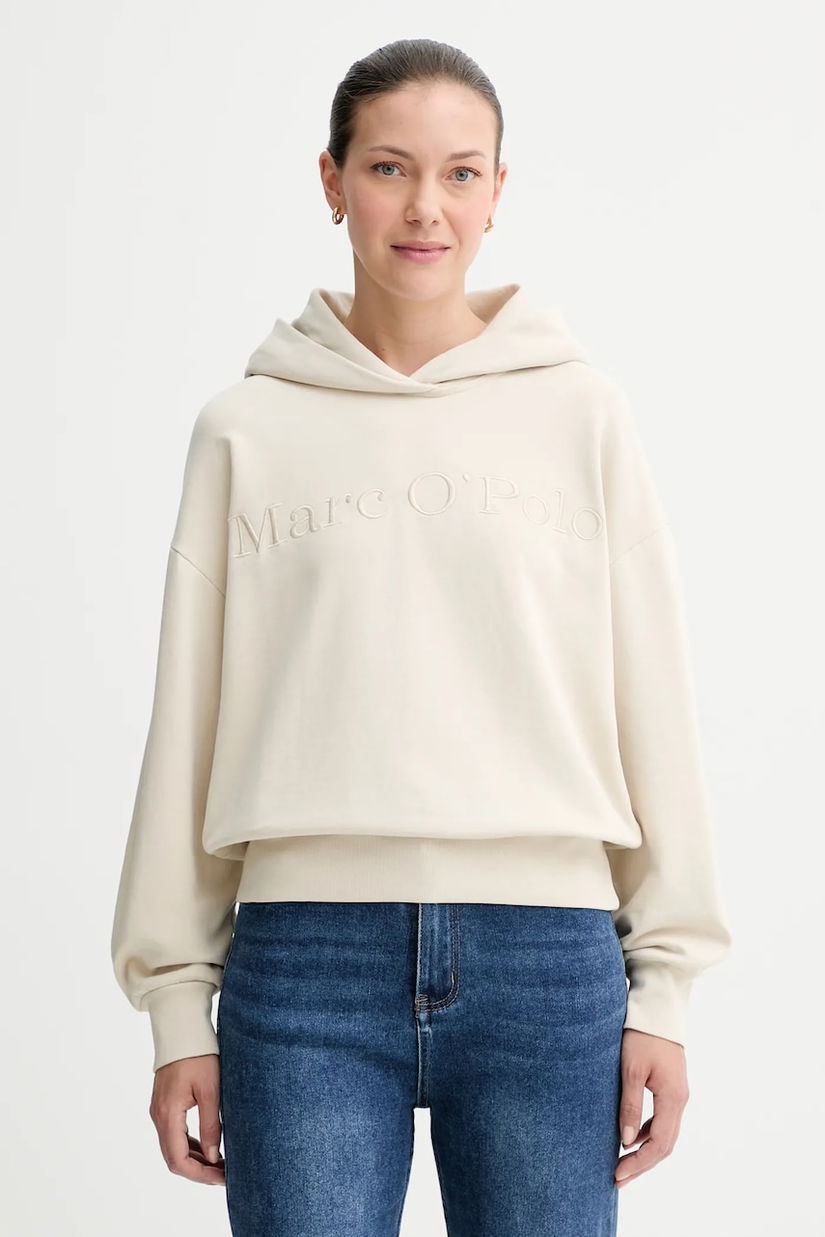 Marc O'Polo hanorac de bumbac culoarea bej, cu glugă, cu imprimeu, 508407354165