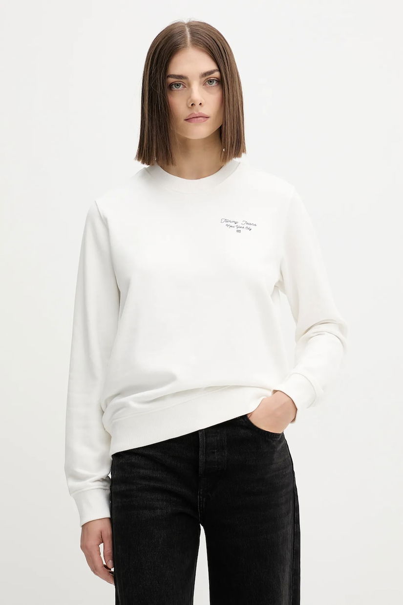 Tommy Jeans hanorac de bumbac culoarea alb, cu imprimeu, DW0DW21960