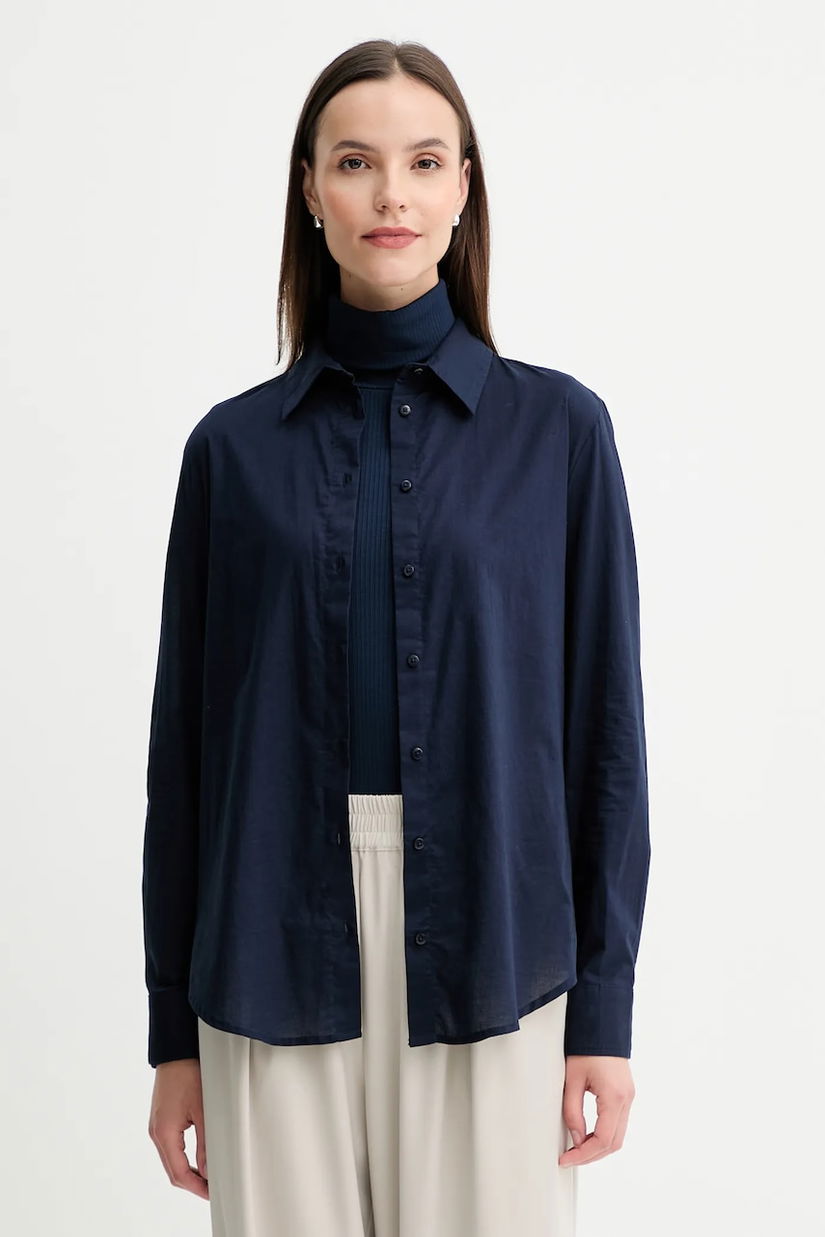 United Colors of Benetton cămașă din bumbac culoarea bleumarin, cu guler clasic, regular, 5WPQDQ0AX