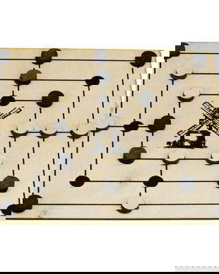 Joc tintar, moara din lemn, piese negru-natur, 24.5 x 24.5 cm