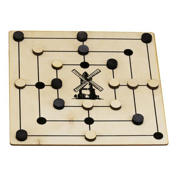 Joc tintar, moara din lemn, piese negru-natur, 24.5 x 24.5 cm