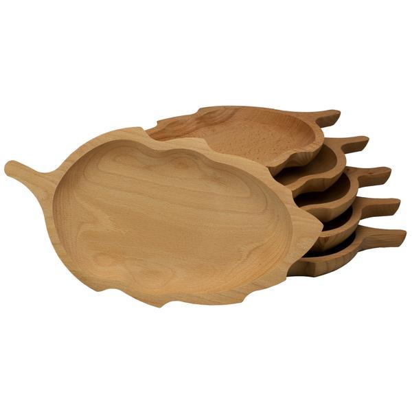 Set 6 farfurii Frunza, lemn fag, 34 x 18 cm