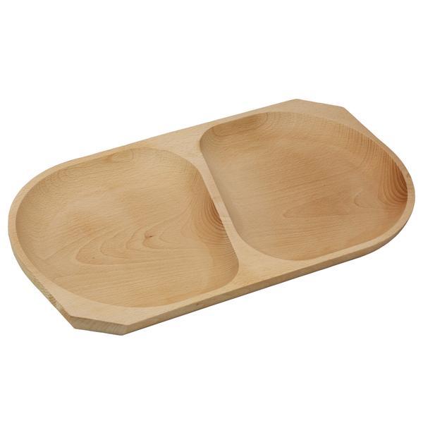 Platou de servire cu 2 compartimente, lemn fag, rustic, 43 x 22 cm