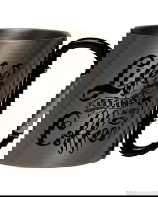 Cana cu carabiniera Life Begins After Coffee, 150 ml, negru, metal, pentru calatorii si drumetii