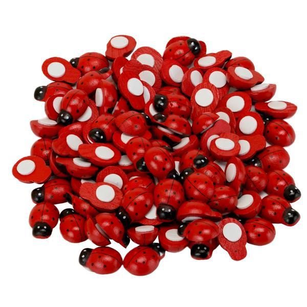 Set 100 buburuze decorative din lemn, 1.6 x 2.4 cm, autoadezive