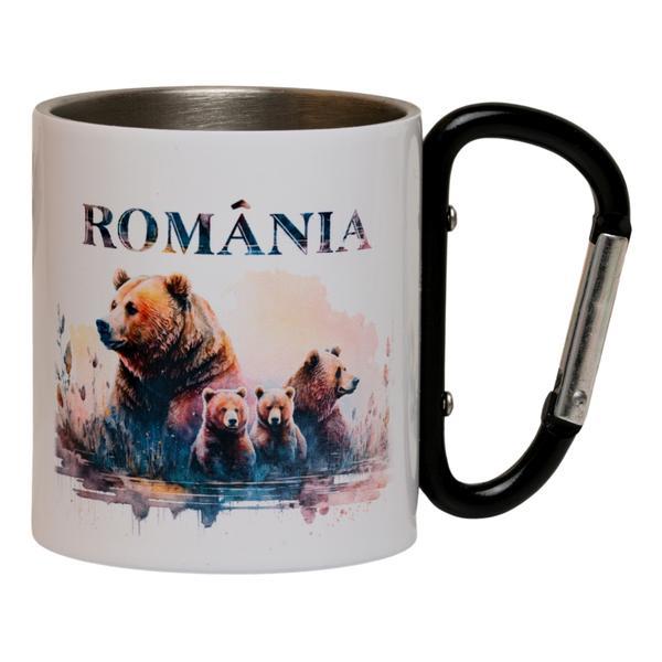 Cana cu carabiniera Bear Family, 150 ml, negru, metal, pentru calatorii si drumetii