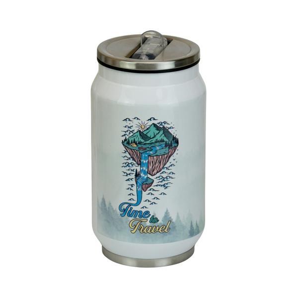 Cana termos Time to Travel, cu capac si pai integrat in deschidere, 250 ml, otel inoxidabil
