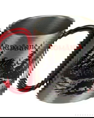 Cana cu carabiniera Romania Bear, 150 ml, negru maner rosu, metal, pentru calatorii si drumetii