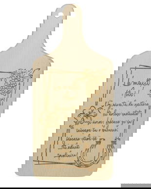 Tocator La multi Ani!, dreptunghiular, lemn, cu maner, 30 x 14 cm