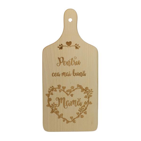 Tocator pentru cea mai buna MAMA, dreptunghiular, lemn, cu maner, 30 x 14 cm