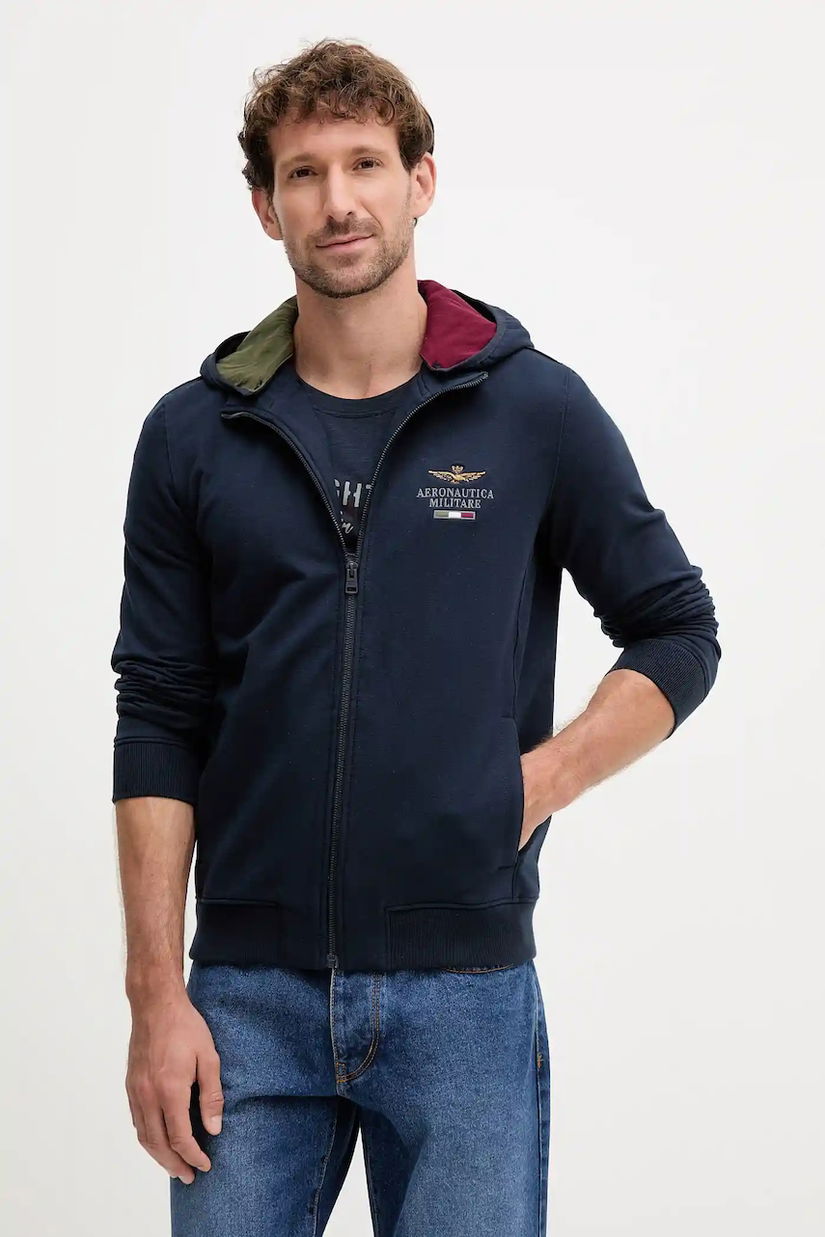 Aeronautica Militare bluză culoarea bleumarin, cu glugă, uni, FE2078UF00662