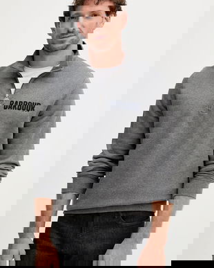 Barbour hanorac de bumbac culoarea gri, cu imprimeu, MOL0640