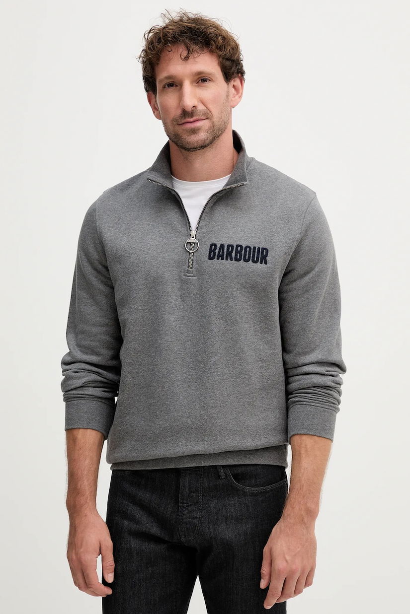 Barbour hanorac de bumbac culoarea gri, cu imprimeu, MOL0640