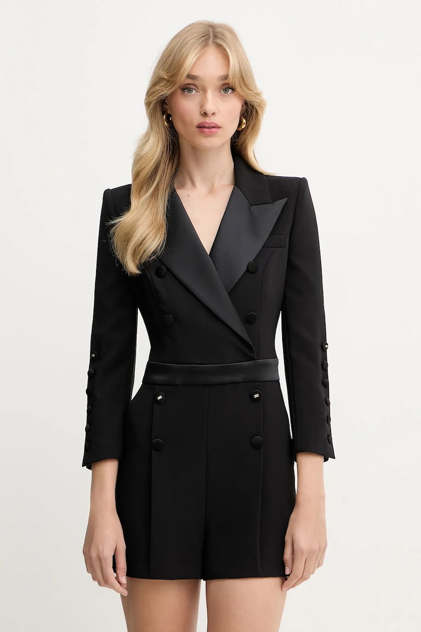 Elisabetta Franchi salopetă culoarea negru, cu guler, TU05956E2