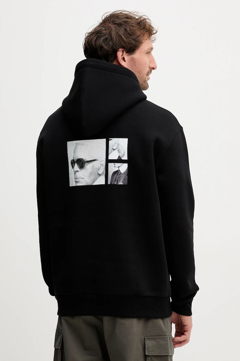 Karl Lagerfeld bluză culoarea negru, cu glugă, cu imprimeu, 554909.705116