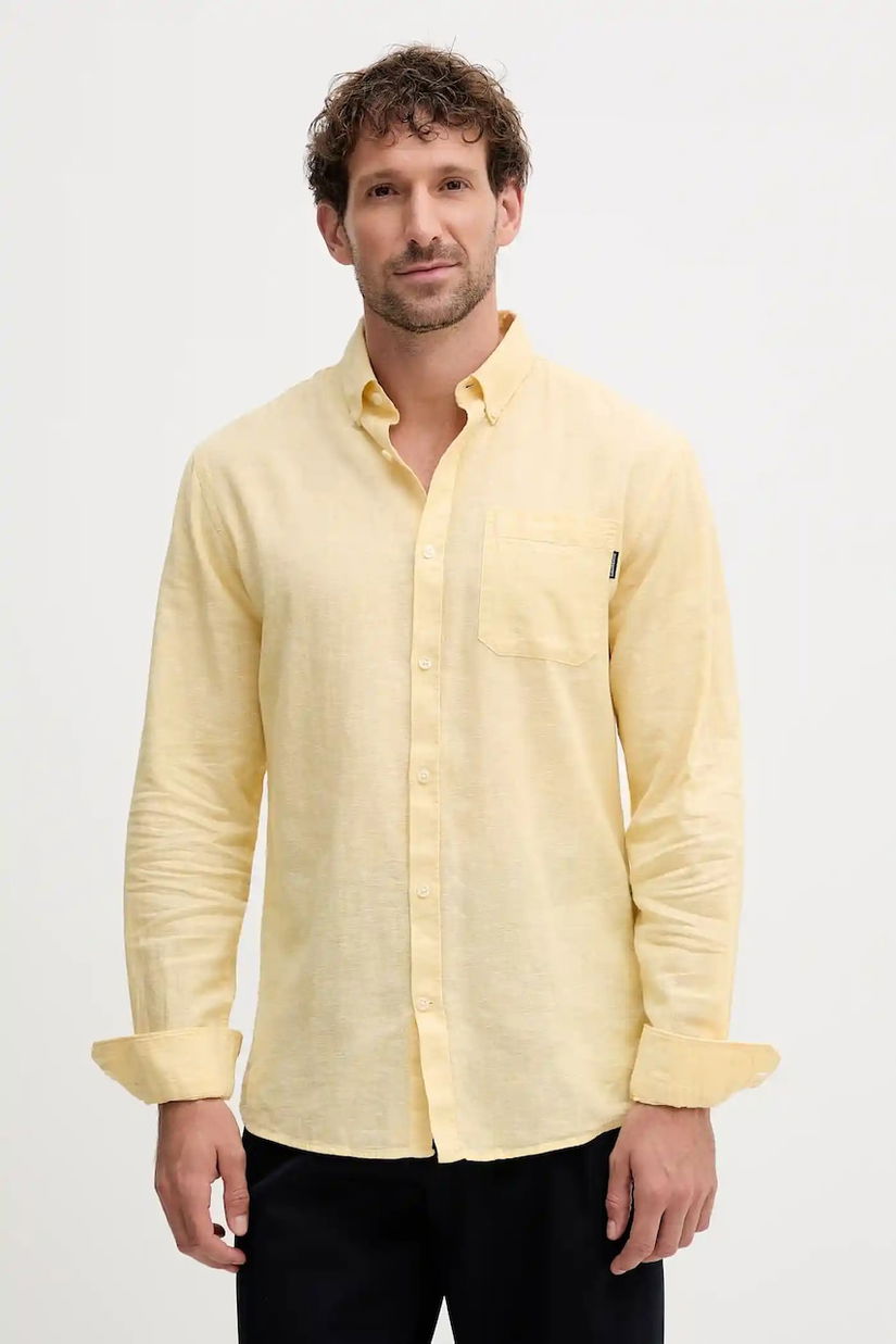 Lindbergh cămașă de in culoarea verde, cu guler button-down, regular, 30.220276
