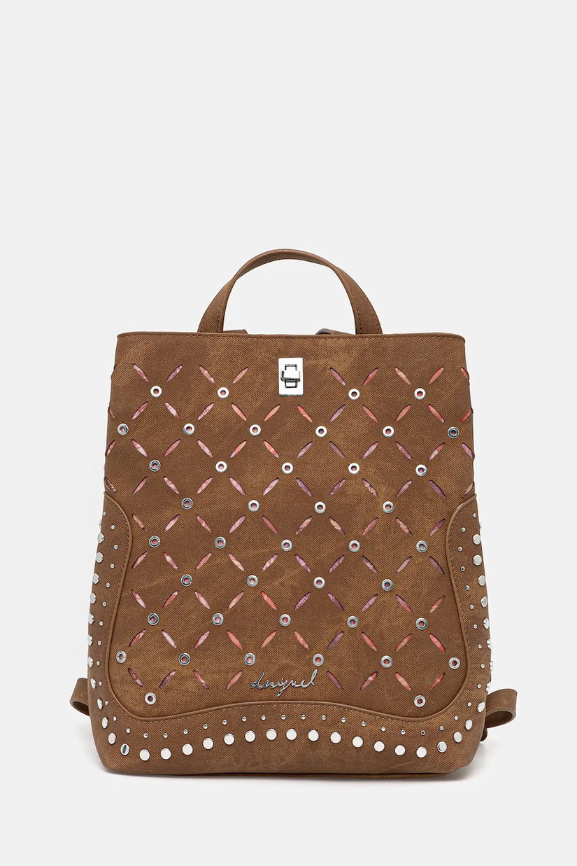Desigual rucsac YANKEE METAL PATCH S culoarea maro, mic, cu imprimeu, 25WAKP31