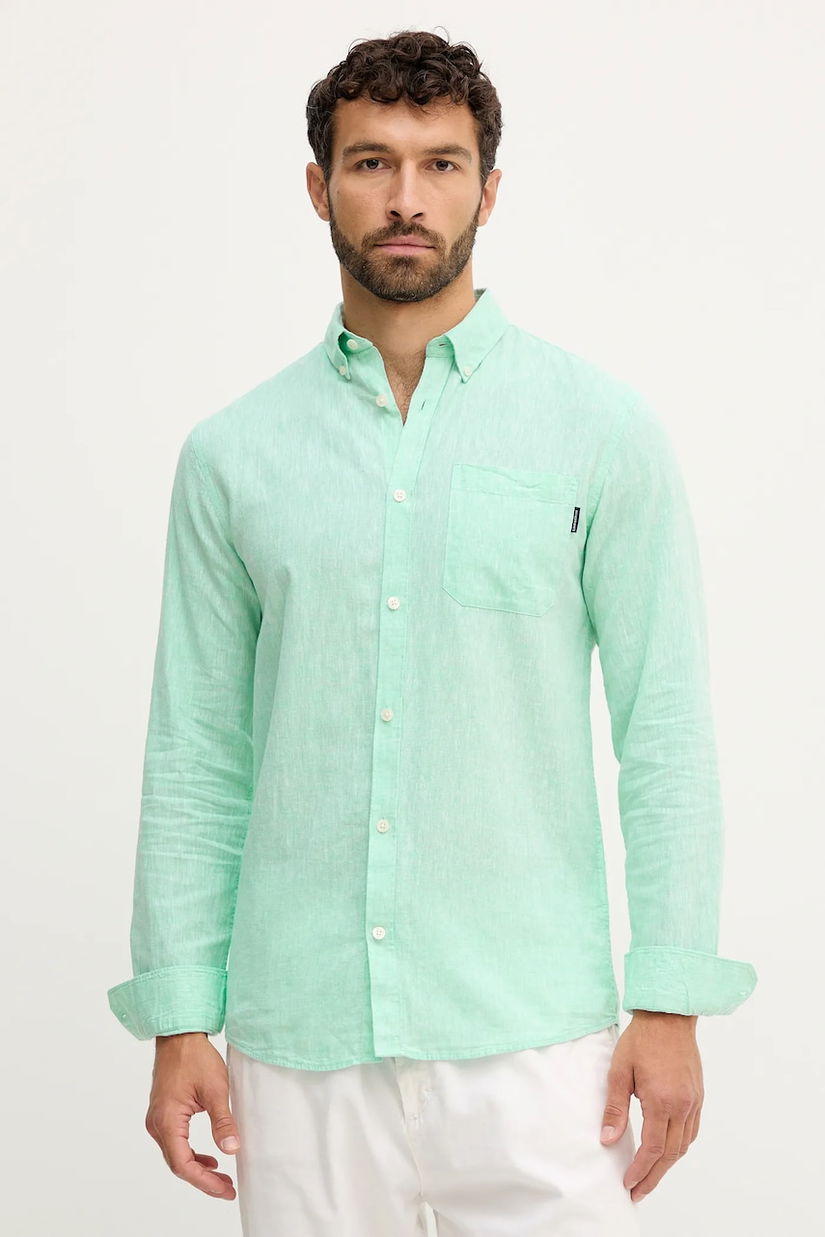 Lindbergh cămașă de in culoarea verde, cu guler button-down, regular, 30.220276