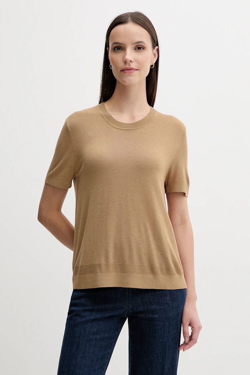 United Colors of Benetton tricou cu mânecă lungă culoarea bej, 1ZRED10BK