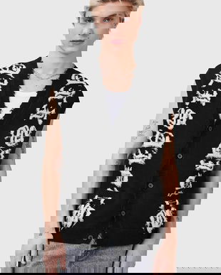 AllSaints vestă din bumbac SCRIPTURE culoarea negru, M036KC