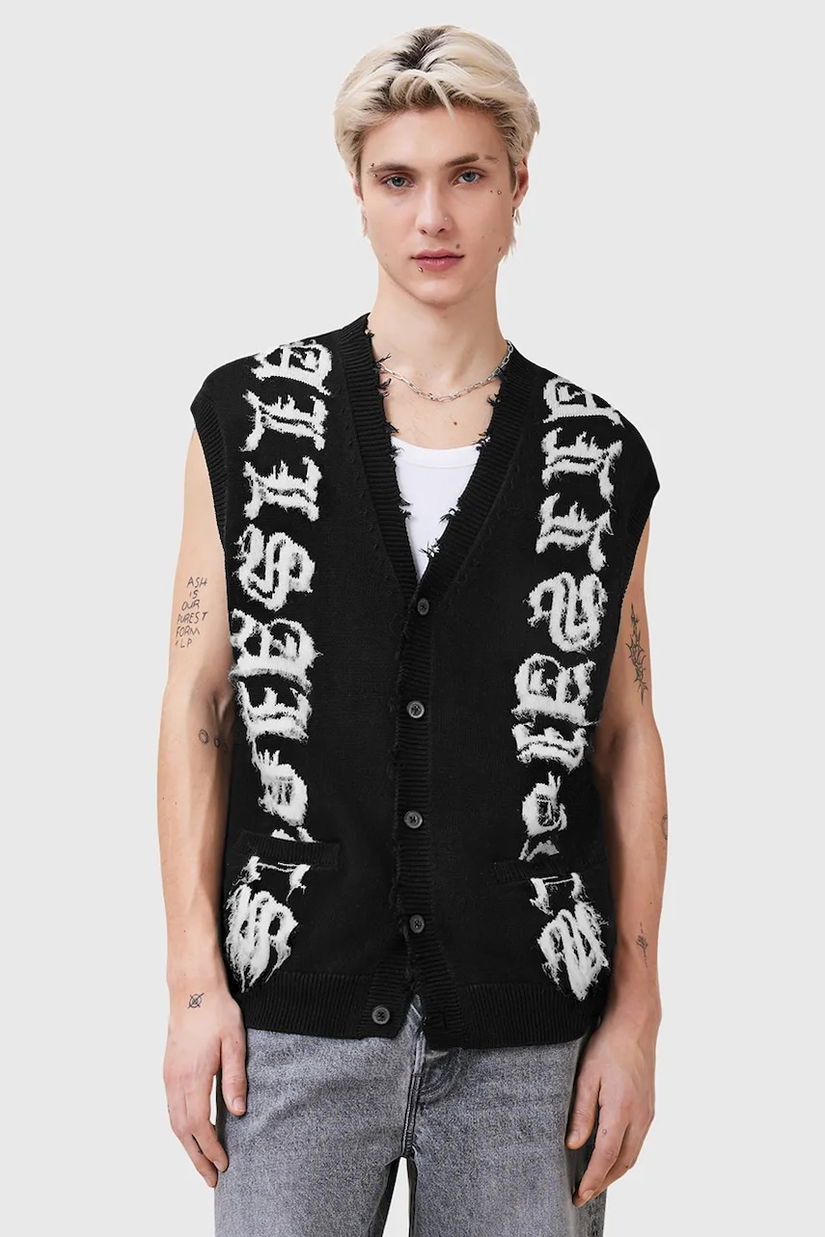 AllSaints vestă din bumbac SCRIPTURE culoarea negru, M036KC