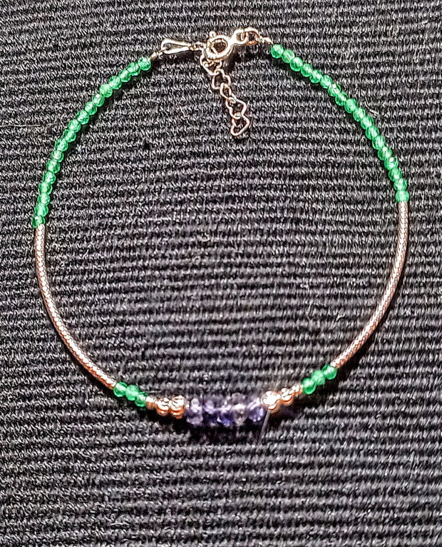 Bratara argint iolit calcedonie verde tuburi argint minimalista boho chic trendy cadou - Transport gratuit