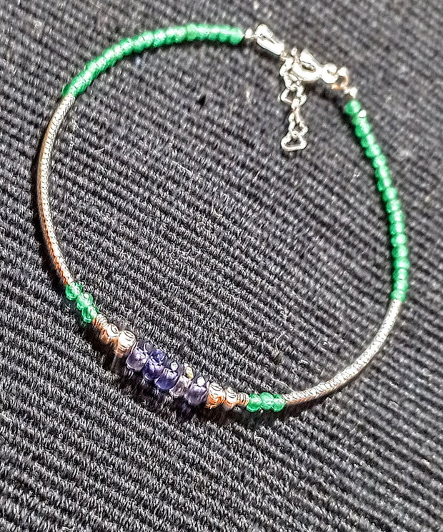 Bratara argint iolit calcedonie verde tuburi argint minimalista boho chic trendy cadou - Transport gratuit