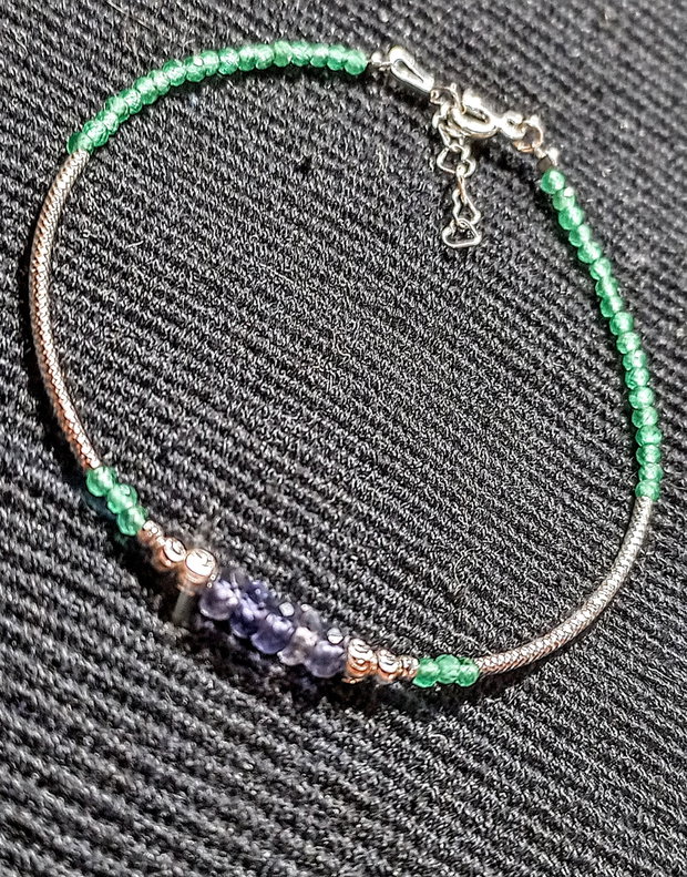 Bratara argint iolit calcedonie verde tuburi argint minimalista boho chic trendy cadou - Transport gratuit